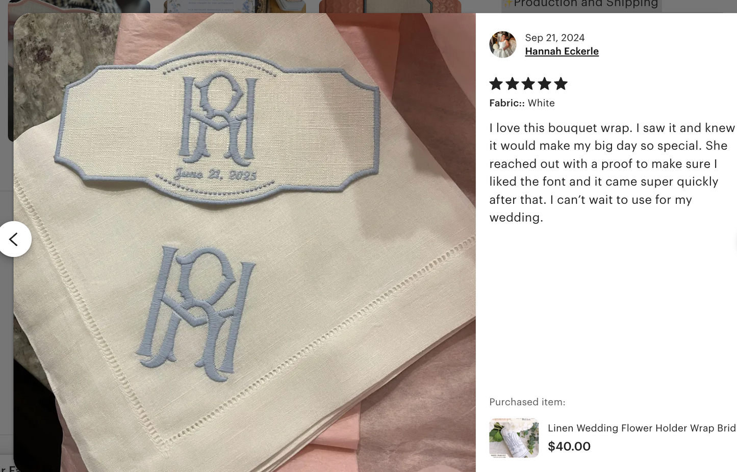 Custom Embroidered Wedding Bouquet Wrap