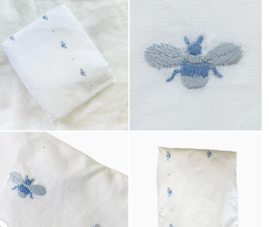 Embroidered Bee shown on Crib Sheet